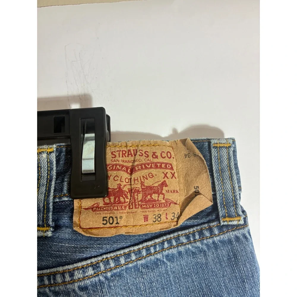 Levis 501 Original Straight Leg Button Fly Jeans Blue Denim 38x34 Mens Vintage